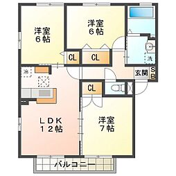 グリーンヒル高岡台B棟 3LDKの間取図画像