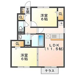 アムールすずか 2LDKの間取図画像