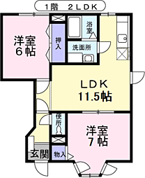 フラワータウン亀山2 2LDKの間取図画像