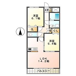 ルネスティンカーベル 2LDKの間取図画像
