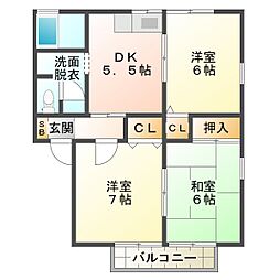 セジュール亀山G 3DKの間取図画像