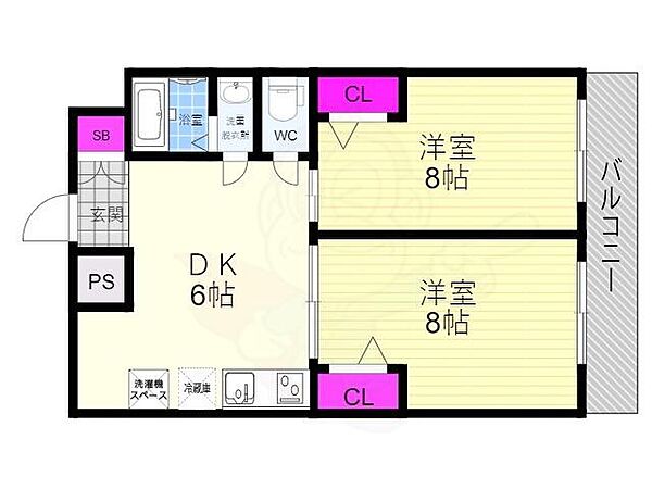 K’sメゾンＦＯＸ ｜京都府京都市伏見区深草下川原町(賃貸マンション2DK・1階・45.00㎡)の写真 その2