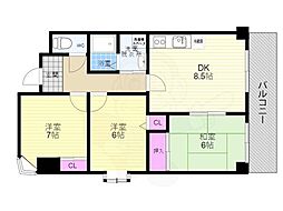 サンシャイン梅津 3階3DKの間取り