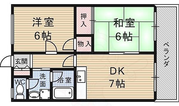 ケイチョウマンション ｜京都府京都市伏見区桃山町立売(賃貸マンション2DK・4階・48.00㎡)の写真 その2