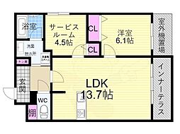 グランディールA&N出町柳 1階1SLDKの間取り