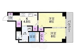 CASA花車 6階2DKの間取り