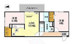 ルーセント伏見稲荷 1階2LDKの間取り