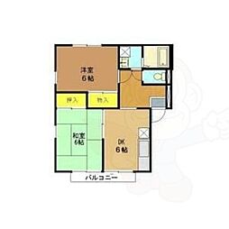 エステートピア松英 2階2DKの間取り