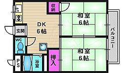 清水セカンドハイツ 2DKの間取図画像
