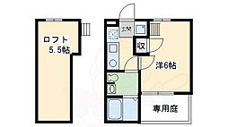 ロフティ同志社北 2階1SKの間取り