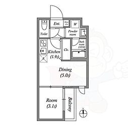 京都地下鉄東西線 山科駅 徒歩12分の賃貸マンション 3階1DKの間取り