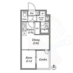 京都地下鉄東西線 山科駅 徒歩12分の賃貸マンション 1階1DKの間取り