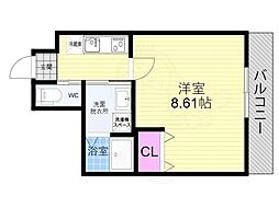 フラッティ西京極 2階1Kの間取り