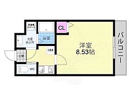 フラッティ西京極 3階1Kの間取り