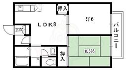クレール嵯峨 1階2DKの間取り