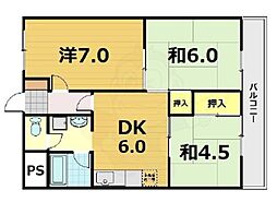 シャトー音羽 2階3DKの間取り
