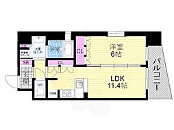 リーガル京都西陣2 6階1LDKの間取り