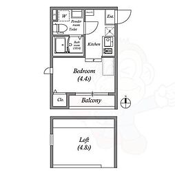 サンライズ十条 1階ワンルームの間取り