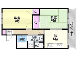 ロイヤルコーポ 3階2DKの間取り