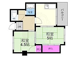 リエス西院 3階2DKの間取り