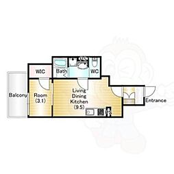 エクスフォート京都聚楽町 2階1LDKの間取り