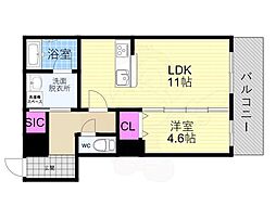 グランドール京都 5階1LDKの間取り