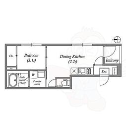 JR山陰本線 円町駅 徒歩10分の賃貸アパート 1階1DKの間取り