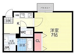 VEGAS西ノ京B 1階1Kの間取り