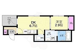 三永レジデンス京都 3階1DKの間取り