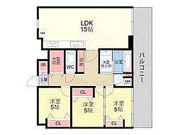 サンライツ河原町 2階3LDKの間取り