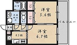 DETOM-1東福寺 3階2Kの間取り