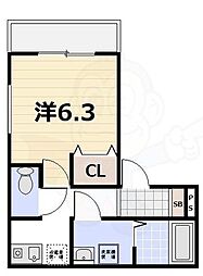 京都市山科区東野南井ノ上町アパート 1Kの間取図画像