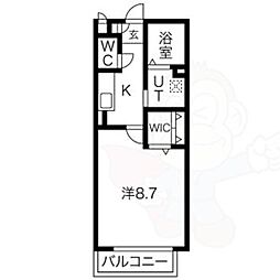 グランドール 1階1Kの間取り