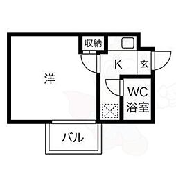 御陵シャトー朝日 1Kの間取図画像