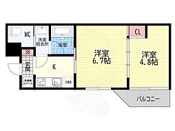 エストゥルース京都2(旧:The Bright Residence 京都東 2Kの間取図画像