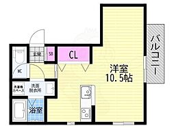 仮称)一乗寺北大丸町計画 ワンルームの間取図画像