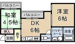 ヴィラ勧修寺 2DKの間取図画像