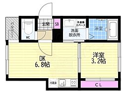 京都市伏見区深草キトロ町アパート 1DKの間取図画像
