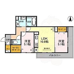 Wisteria西大路五条 2LDKの間取図画像