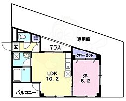バードレイク北山 1LDKの間取図画像