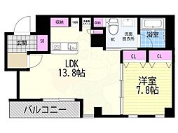 クリスタルグランツ京都高辻 1LDKの間取図画像