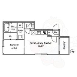 DiiRA鳥羽街道(ディーラ鳥羽街道) 1LDKの間取図画像