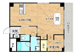 ルネスプランドール守口 1LDKの間取図画像