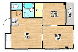 ロイヤル丸文 2DKの間取図画像