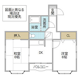 ラフォーレ並木 2DKの間取図画像