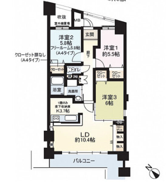 グラシア久宝園 ｜大阪府八尾市久宝園2丁目(賃貸マンション3LDK・3階・72.36㎡)の写真 その2