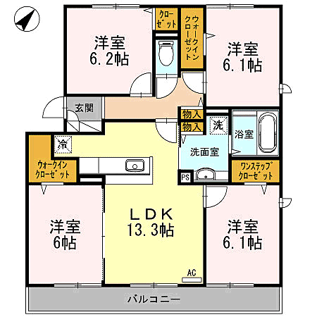 ジョアセジュール博多南3号館 301｜福岡県福岡市博多区井相田２丁目(賃貸アパート4LDK・3階・87.03㎡)の写真 その2