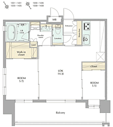 エンクレストGRAN博多駅前 2LDKの間取図画像