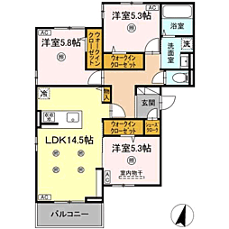 D-ROOM美野島 3LDKの間取図画像