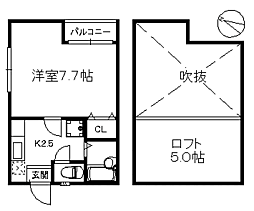 メゾンKT21 1Kの間取図画像